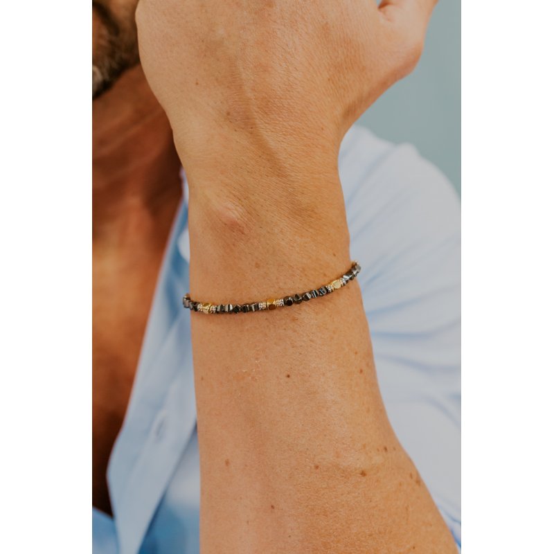 Bracciale Acciaio Con Ematite E Pvd Rosè E Giallo