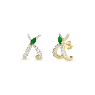 Laura Pjewels - Orecchini Incrocio Navette - Argento - Smeraldo