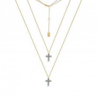 Laura Pjewels - Collana Doppia Crocetta - Argento - Zirconi Sky Blu
