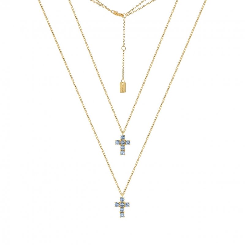 Laura Pjewels - Collana Doppia Crocetta - Argento - Zirconi Sky Blu