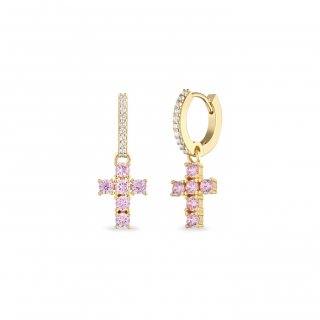 Laura Pjewels - Orecchini Hoops Croce - Argento 925 - Zirconi Rosa
