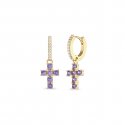 Laura Pjewels - Orecchini Hoops Croce - Argento 925 - Zirconi Lilla