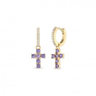 Laura Pjewels - Orecchini Hoops Croce - Argento 925 - Zirconi Lilla