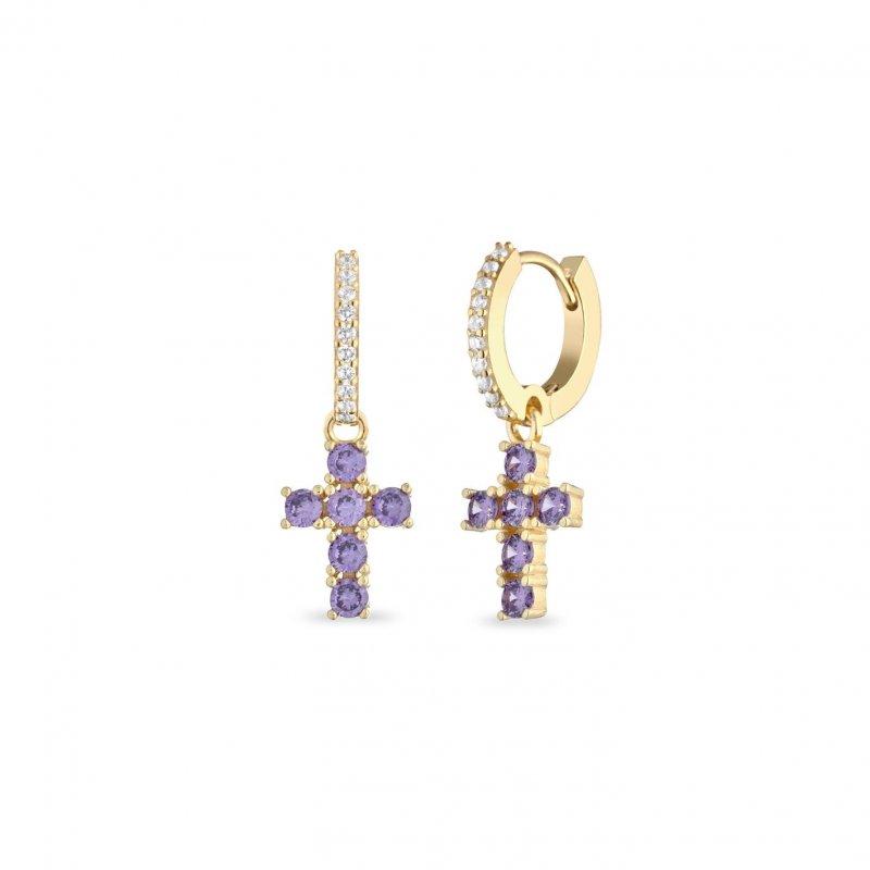 Laura Pjewels - Orecchini Hoops Croce - Argento 925 - Zirconi Lilla