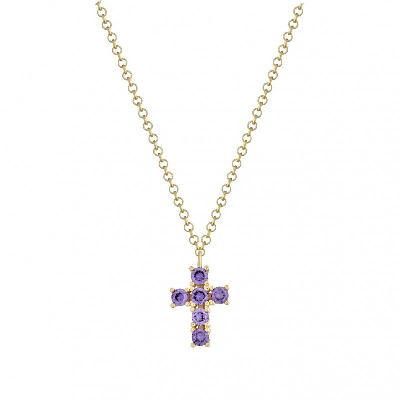 Laura Pjewels - Collana Croce Lilla - Argento 925 - Zirconi