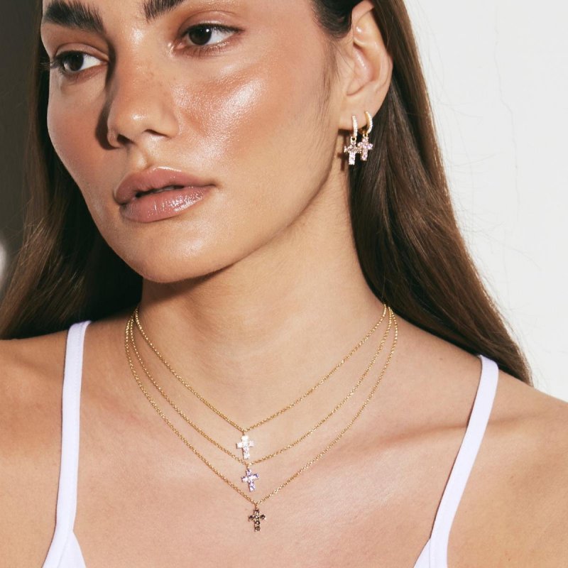 Laura Pjewels - Collana Croce Lilla - Argento 925 - Zirconi