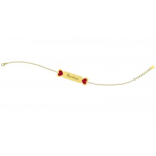 Nanan - Bracciale Con Targhetta - Oro 9Kt - Cuore Rosso