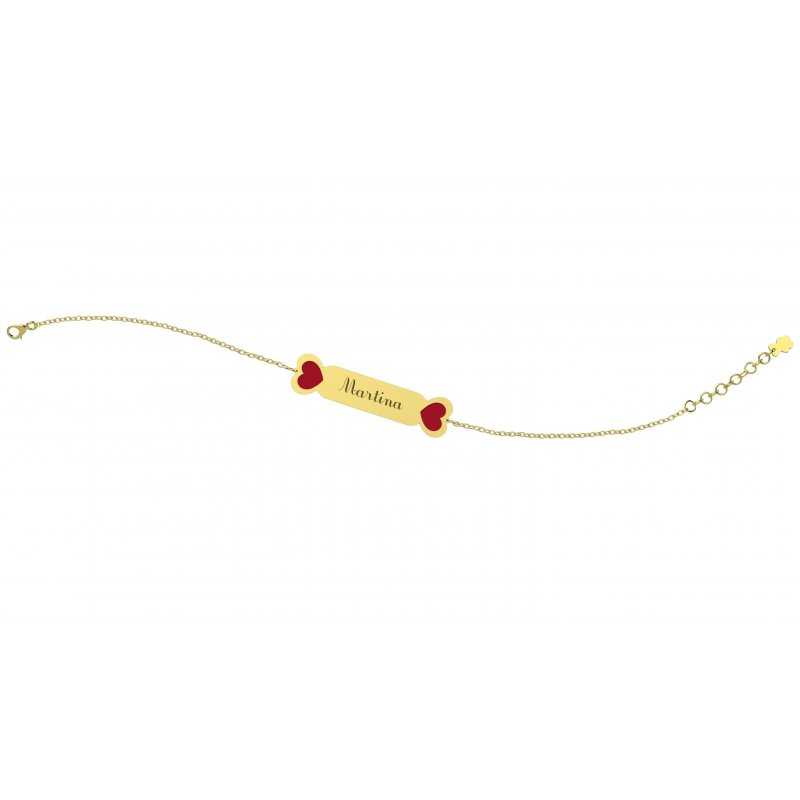 Nanan - Bracciale Con Targhetta - Oro 9Kt - Cuore Rosso
