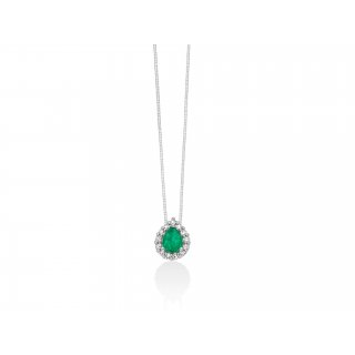 Miluna - Collana Smeraldo Goccia - Oro Bianco - Diamanti