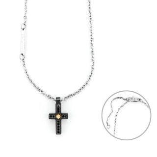 Collana Uomo 4Us Cesare Paciotti Acciaio Spinello Nero Croce Oro 18 Kt 4Ucl6922