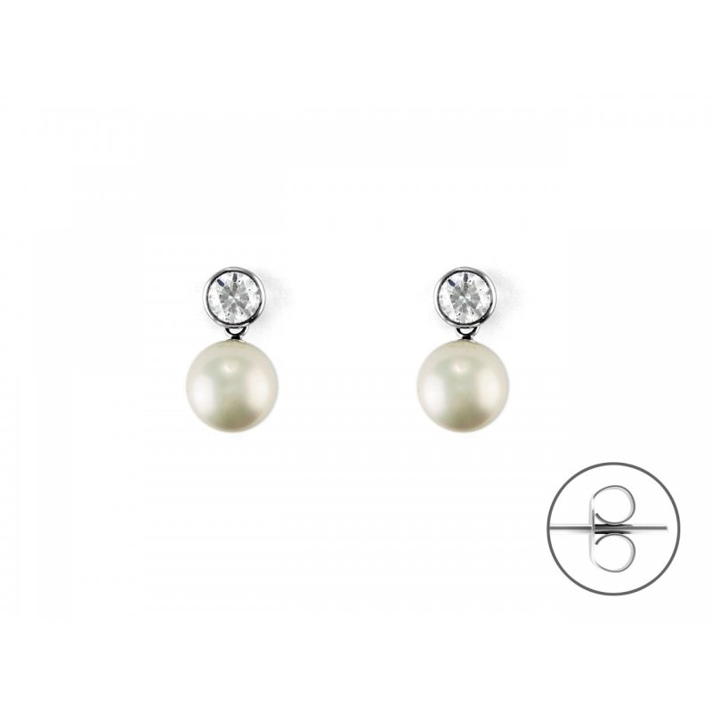 Orecchini Donna Argento 925 4Us Cesare Paciotti Perla E Zirconi 4Uor6588W
