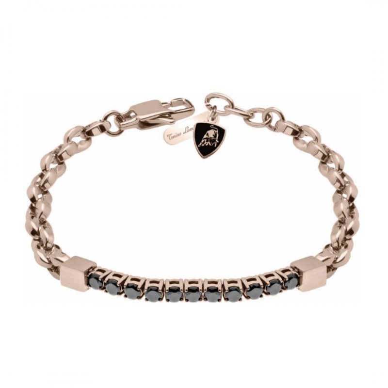 Tonino Lamborghini - Bracciale Tennis Uomo - Acciaio Rosè - Cristalli Neri