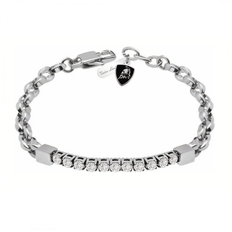 Tonino Lamborghini - Bracciale Tennis Uomo - Acciaio - Cristalli Bianchi