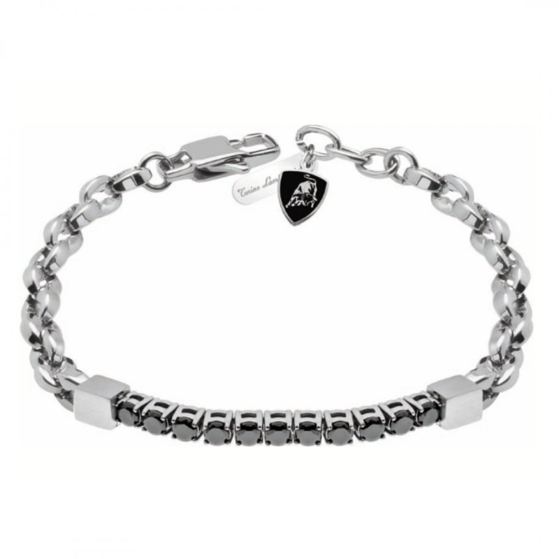 Tonino Lamborghini - Bracciale Tennis Uomo - Acciaio - Cristalli Neri