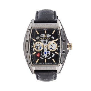 Montignac - Mow702 Uomo - Acciaio Inossidabile - Pelle Nera