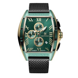 Montignac - Mow801 Cronografo Uomo - Acciaio Oro - Quadrante Verde