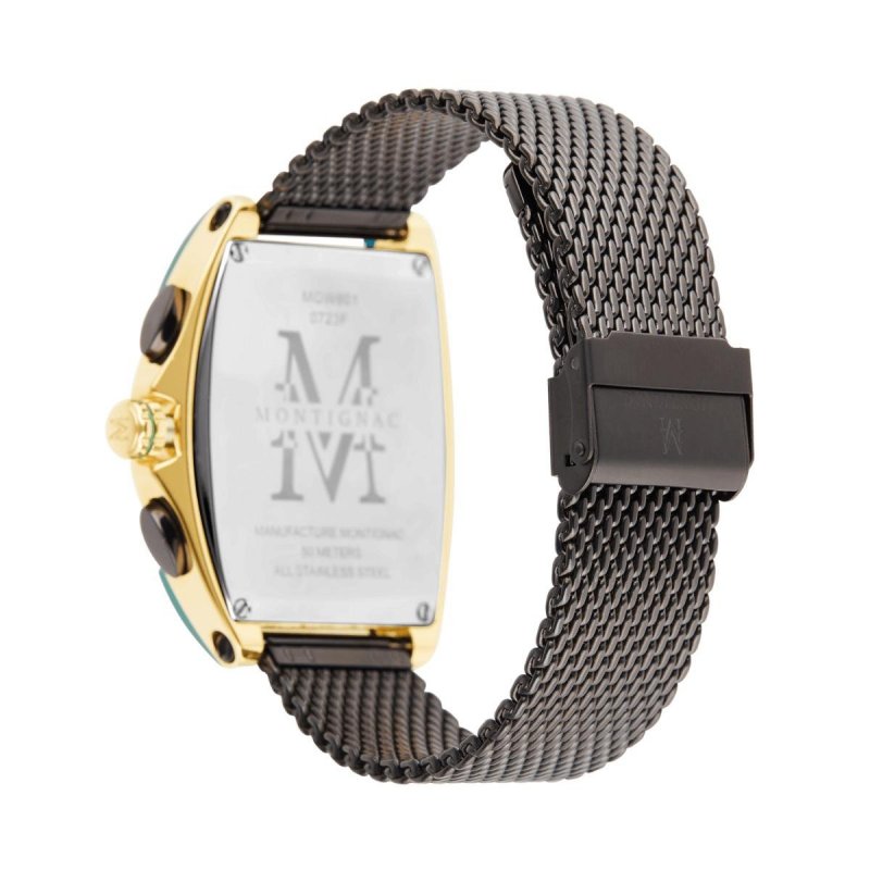 Montignac - Mow801 Cronografo Uomo - Acciaio Oro - Quadrante Verde