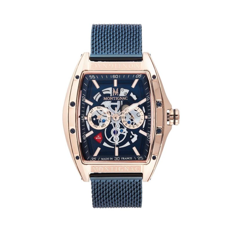 Montignac - Mow701 Uomo - Cassa Oro Rosa - Quadrante Blu