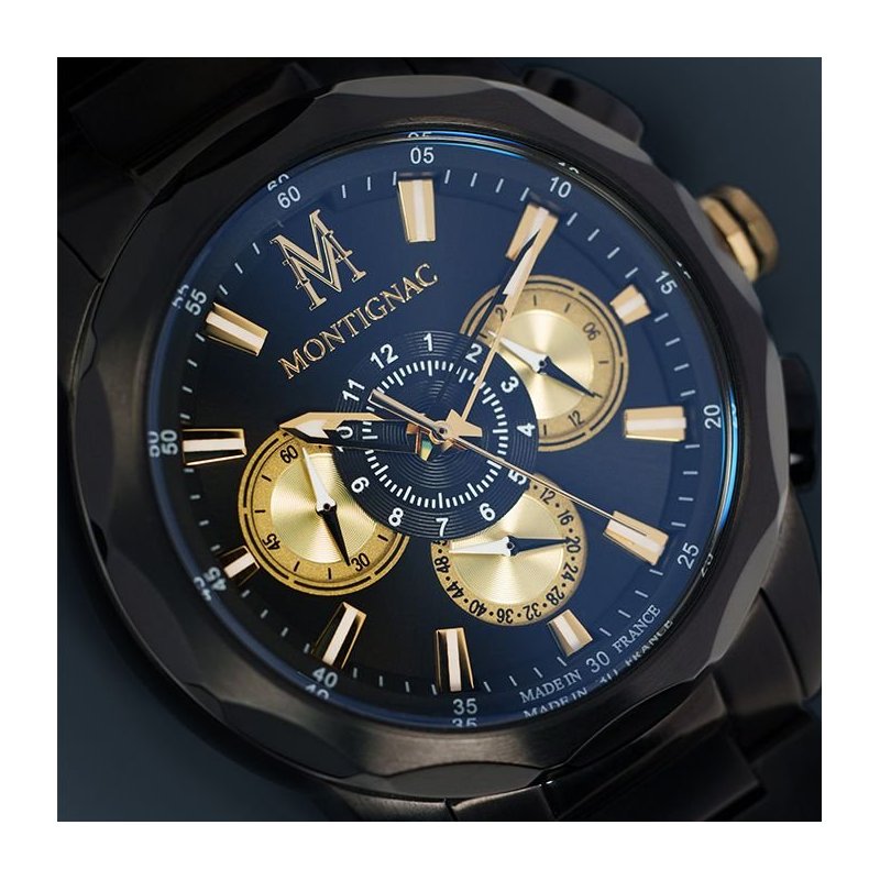 Montignac - Mow907 Uomo - Acciaio - Quadrante Nero/Oro