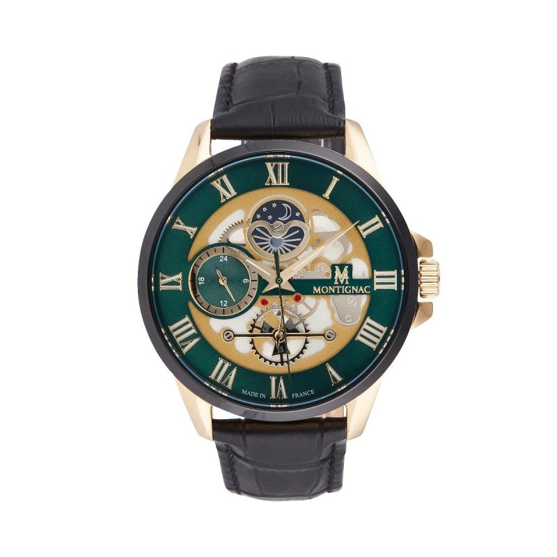 Montignac - Mow609 Uomo - Quadrante Verde - Pelle Nera