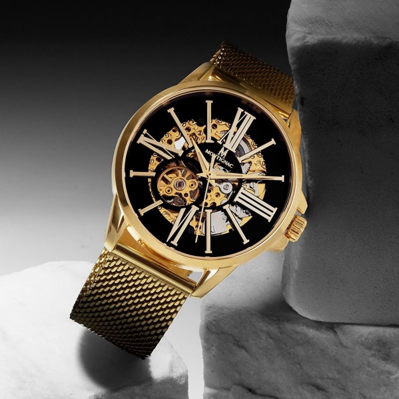 Montignac - Mow150 Automatico - Uomo - Cassa Oro - Quadrante Nero