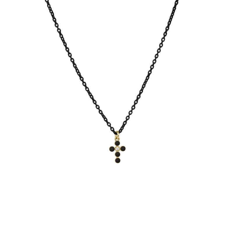 Girocollo Croce Smalto E Diamante Lab-Grown Con Catena Verniciata - Oro18Kt