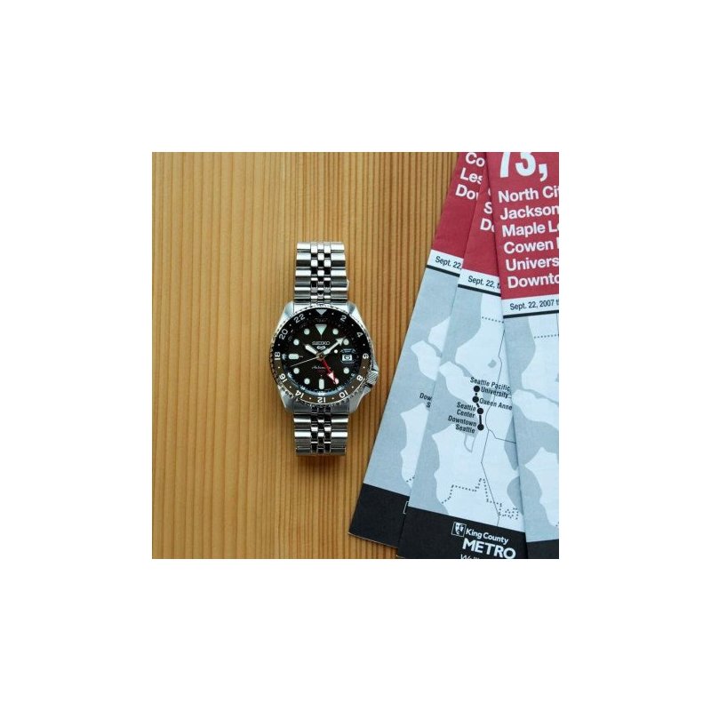 Seiko - Orologio 5 Sports Gmt Automatico - Acciaio - Quadrante Nero