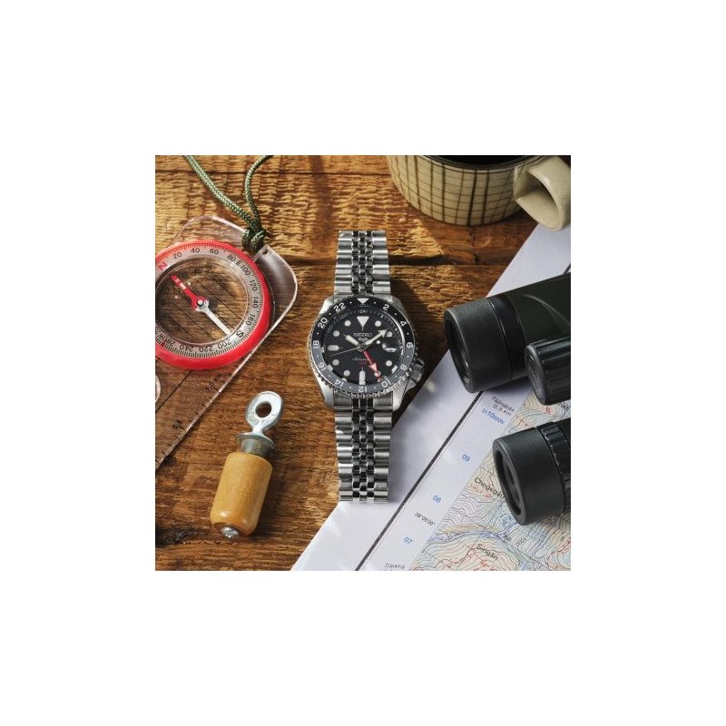 Seiko - Orologio 5 Sports Gmt Automatico - Acciaio - Quadrante Nero