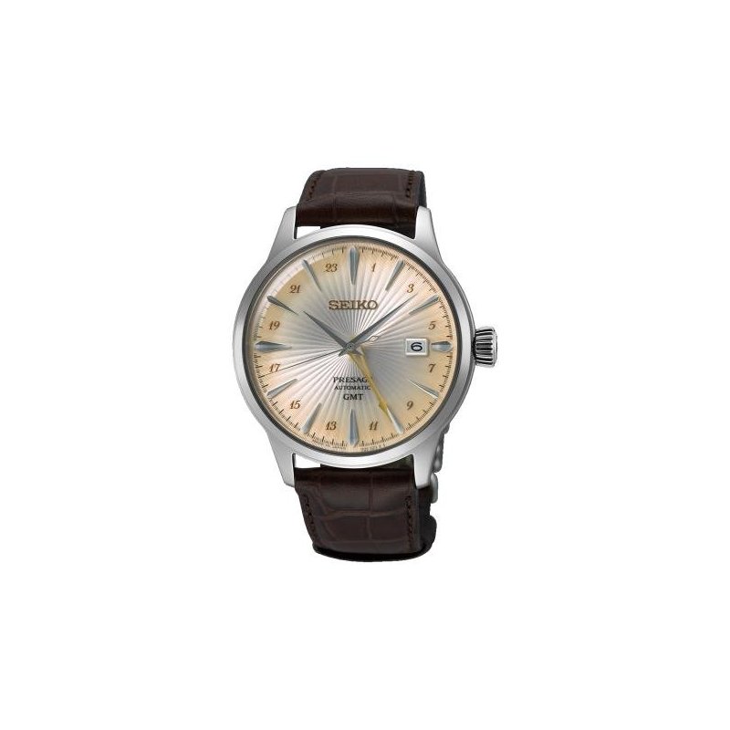 Seiko - Presage Cocktail Gmt - Quadrante Champagne - Pelle Marrone