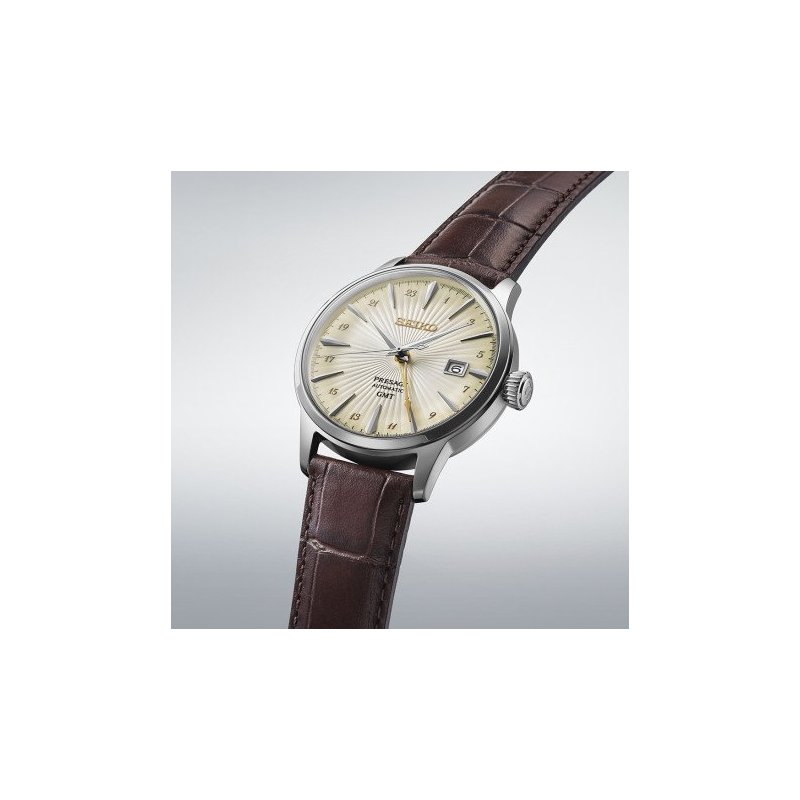 Seiko - Presage Cocktail Gmt - Quadrante Champagne - Pelle Marrone