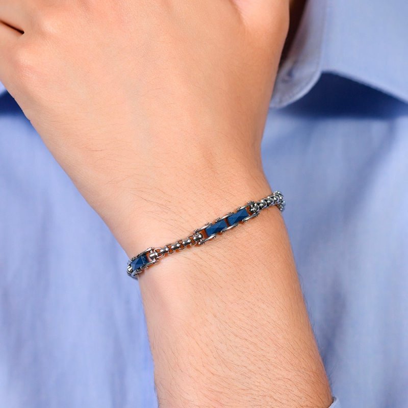 Luca Barra - Bracciale Uomo Acciaio - Ceramica Blu - Design Moderno
