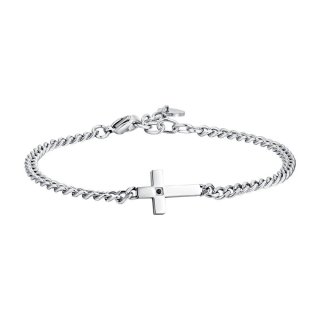 Luca Barra - Bracciale Uomo Acciaio - Croce - Zircone Nero