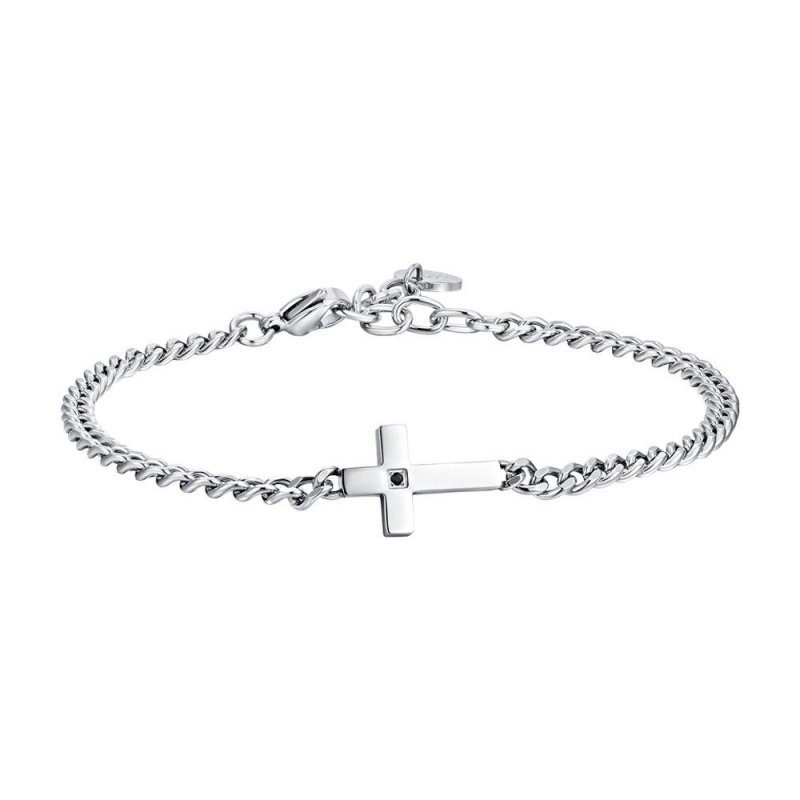 Luca Barra - Bracciale Uomo Acciaio - Croce - Zircone Nero