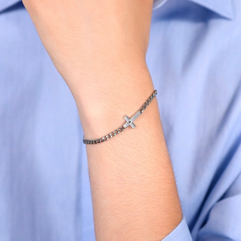 Luca Barra - Bracciale Uomo Acciaio - Croce - Zircone Nero