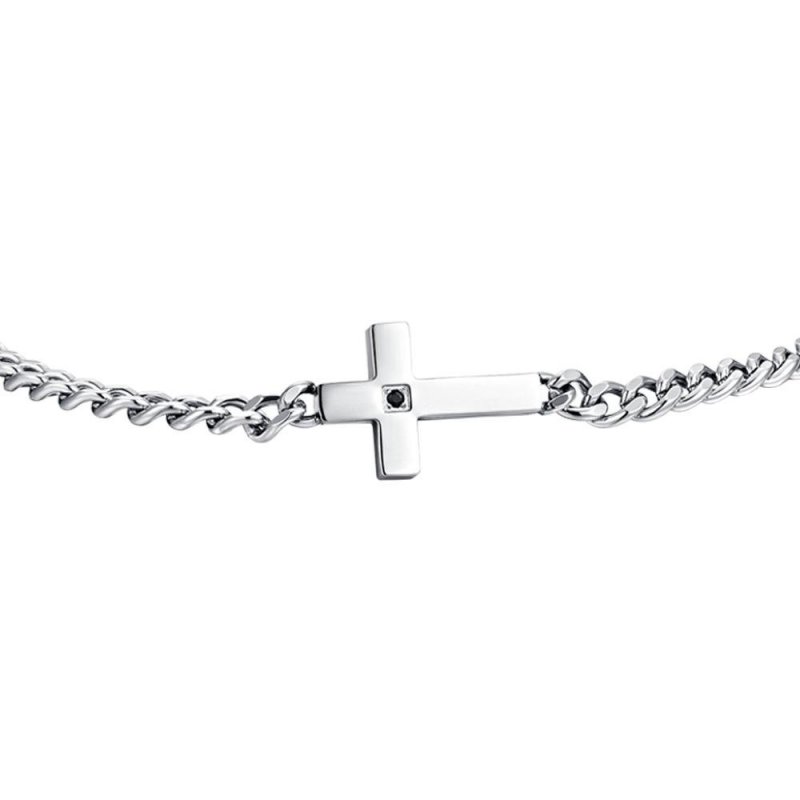 Luca Barra - Bracciale Uomo Acciaio - Croce - Zircone Nero