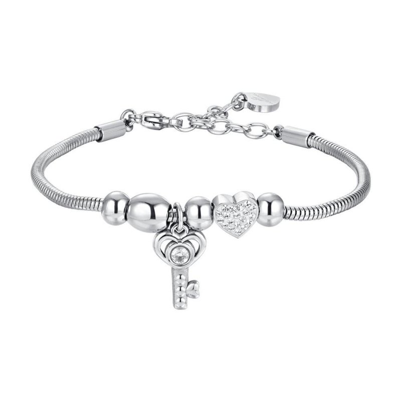 Luca Barra - Bracciale Donna Acciaio - Chiave - Cristalli Bianchi