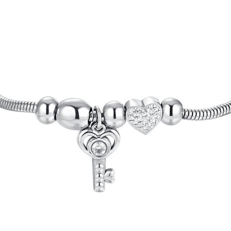 Luca Barra - Bracciale Donna Acciaio - Chiave - Cristalli Bianchi
