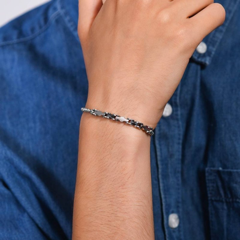 Luca Barra - Bracciale Uomo Acciaio - Ceramica Nera - Design Moderno