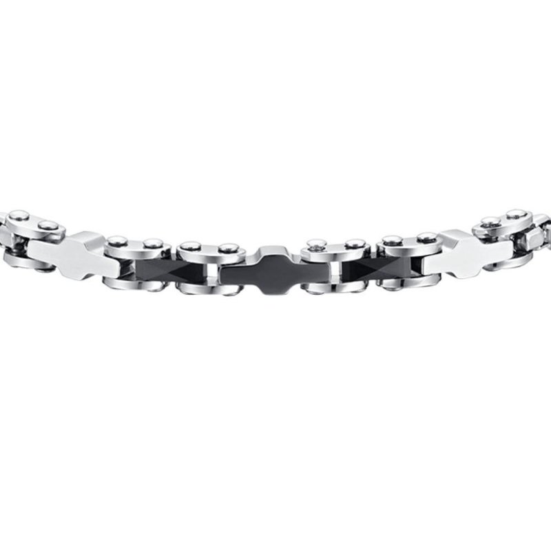 Luca Barra - Bracciale Uomo Acciaio - Ceramica Nera - Design Moderno