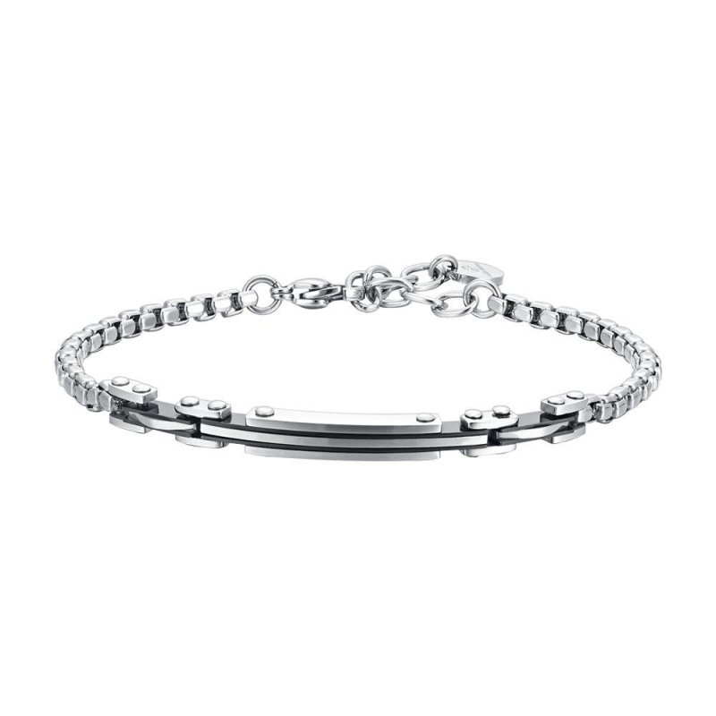 Luca Barra - Bracciale Uomo Acciaio - Piastra - Elementi Ip Nero