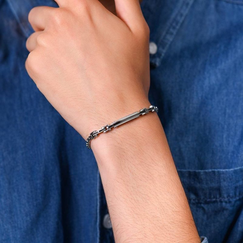 Luca Barra - Bracciale Uomo Acciaio - Piastra - Elementi Ip Nero