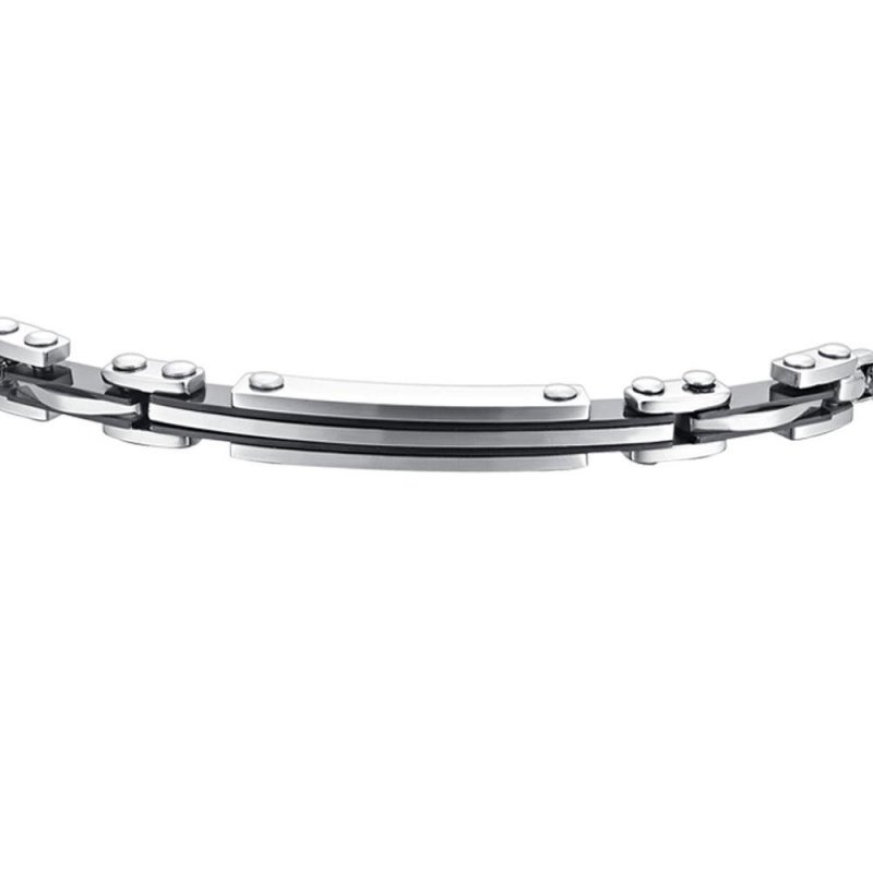 Luca Barra - Bracciale Uomo Acciaio - Piastra - Elementi Ip Nero