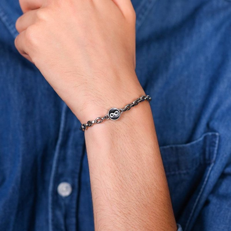 Luca Barra - Bracciale Uomo Infinito - Acciaio - Smalto Nero