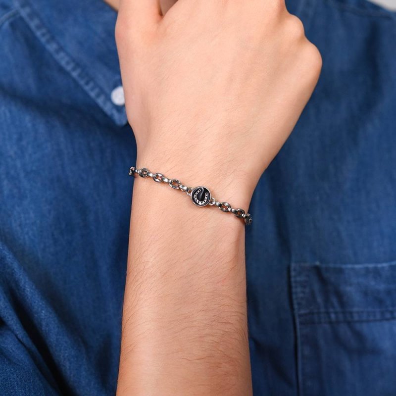 Luca Barra - Bracciale Uomo Acciaio - Ferro Di Cavallo - Smalto Nero