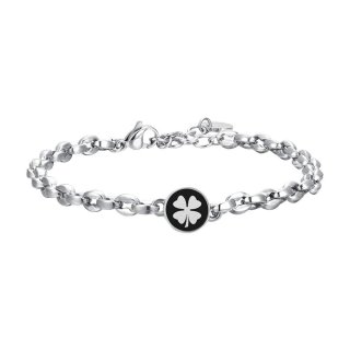 Luca Barra - Bracciale Uomo Acciaio - Quadrifoglio - Smalto Nero