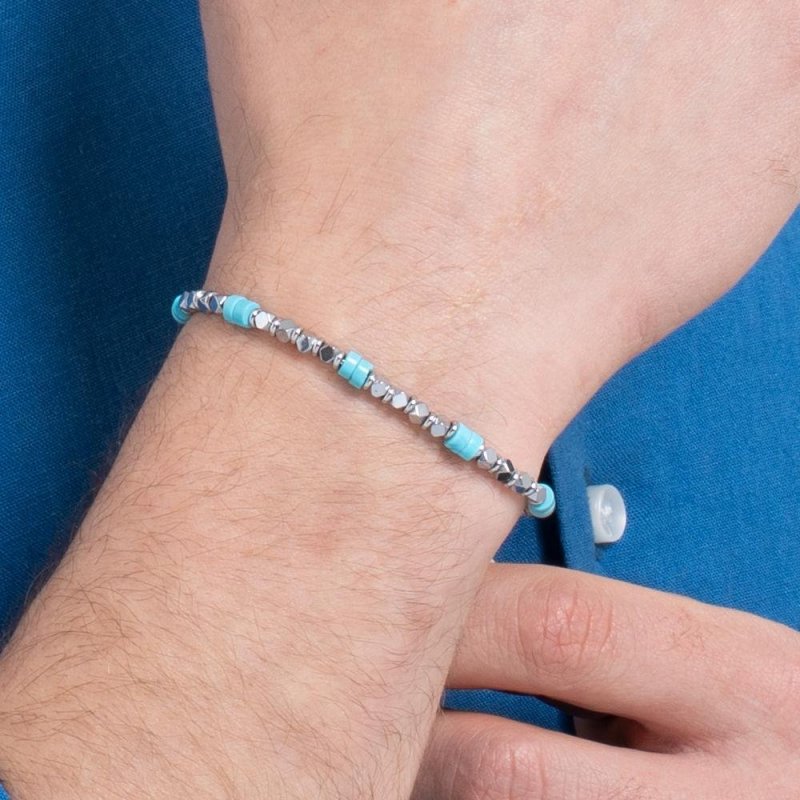 Luca Barra - Bracciale Uomo - Acciaio - Ematite E Turchesi
