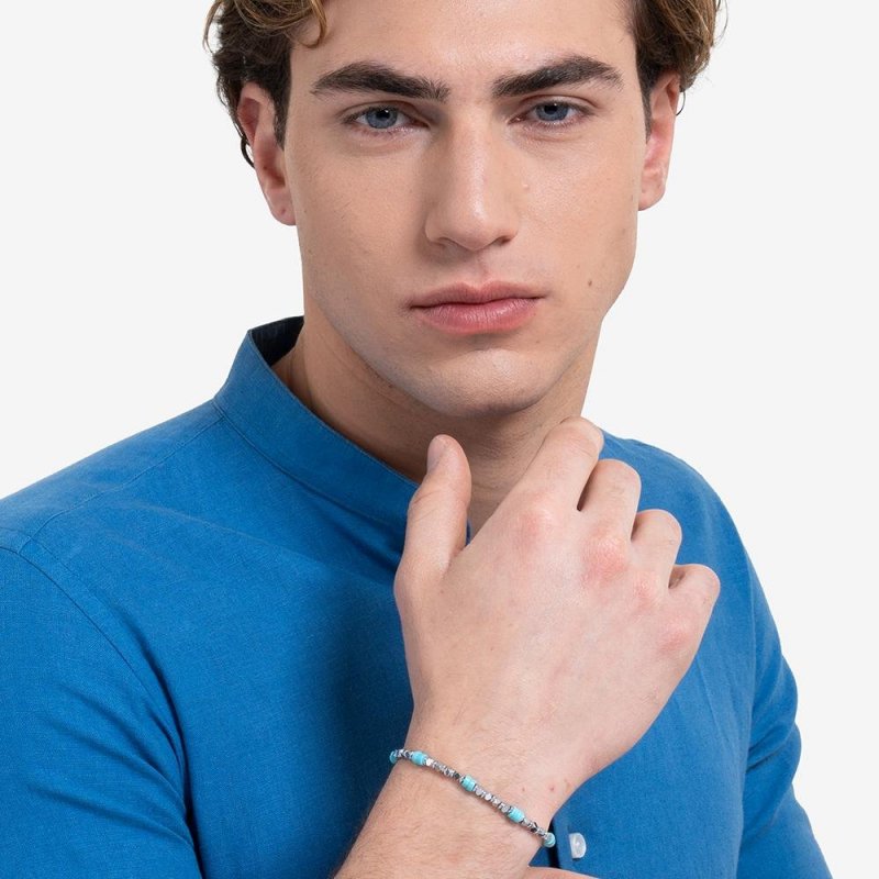 Luca Barra - Bracciale Uomo - Acciaio - Ematite E Turchesi