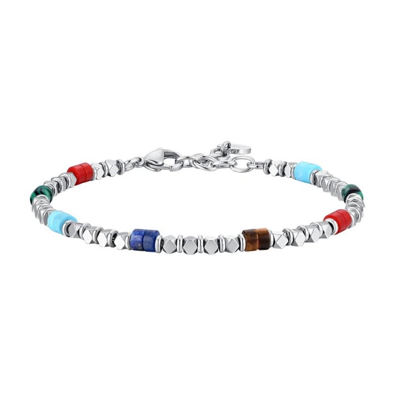 Luca Barra - Bracciale Uomo Acciaio - Ematite - Pietre Multicolor