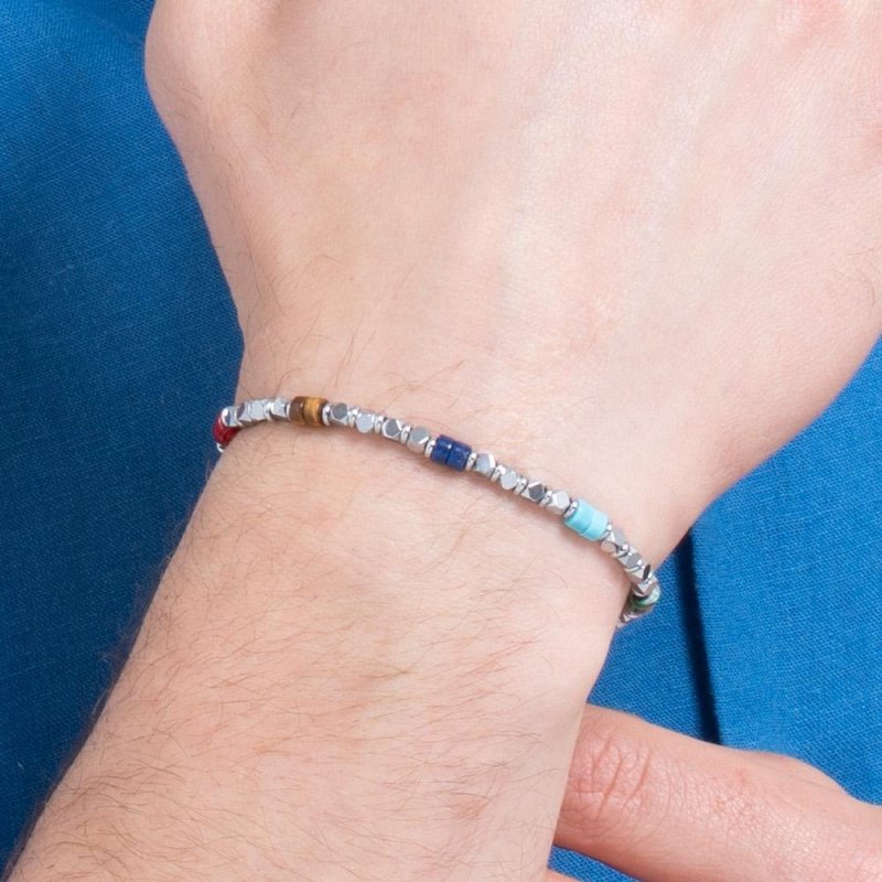 Luca Barra - Bracciale Uomo Acciaio - Ematite - Pietre Multicolor