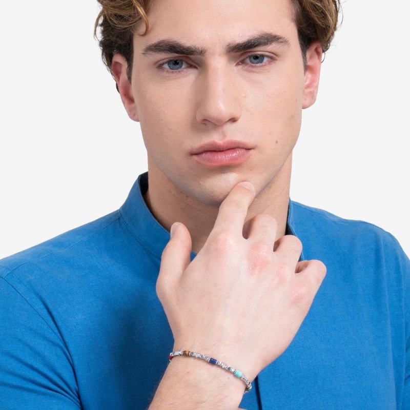 Luca Barra - Bracciale Uomo Acciaio - Ematite - Pietre Multicolor